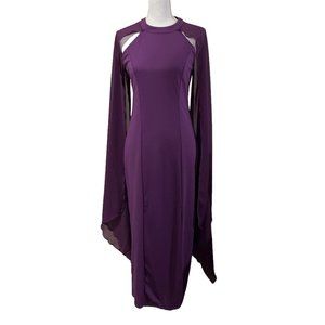 Purple Strapless Sheer Batwing Floor Length Halter Dress with Leg Slit Sz Small
